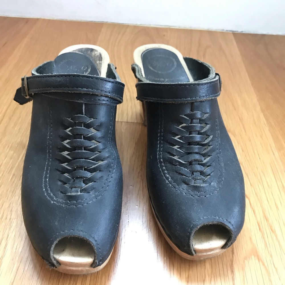 No.6 Open Toe Weave Clog on High Heel in Black
